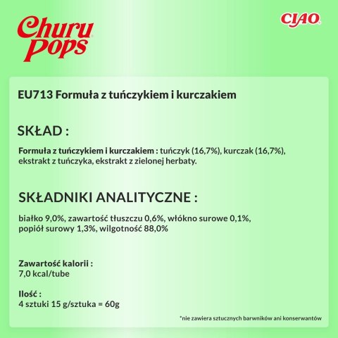 INABA Churu Pops Tuńczyk z kurczakiem - przysmak dla kota - 4x15 g