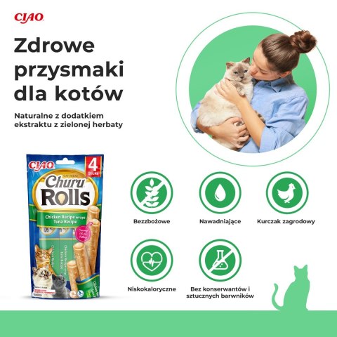 INABA Churu Rolls Tuńczyk z kurczakiem - przysmak dla kota - 4x10 g