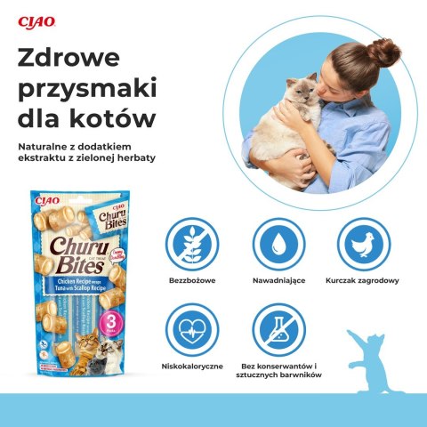 Przysmak CHURU Bites Tuńczyk&Przegrzebki kot 3x10g