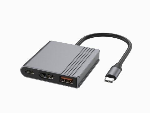GEMBIRD MULTI ADAPTER USB TYPU C 3 W 1 (PORT USB + HDMI + WIDEO USB-C), KOLOR SZARY