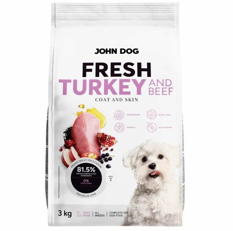 John Dog ADULT FRESH TURKEY & BEEF Karma sucha dla psa 3kg