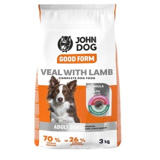 John Dog GOOD FORM Ś/D RASY cielęcina z jagnięciną Karma sucha dla psa 3kg