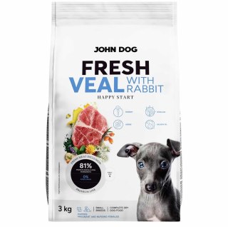 John Dog PUPPY FRESH VEAL WITH RABBIT Karma sucha dla psa 3kg