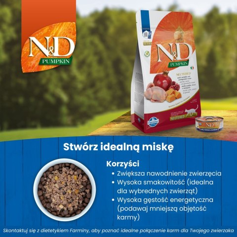 Farmina N&D Pumpkin Neutered sucha karma z przepiórką dla kotów po zabiegu kastracji 5kg