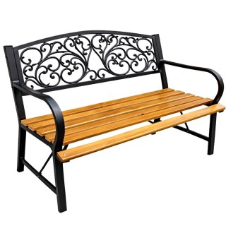 Ławka Ogrodowa Park Taras Ogród Metalowe Oparcie Drewniana Zdobiona 118 cm