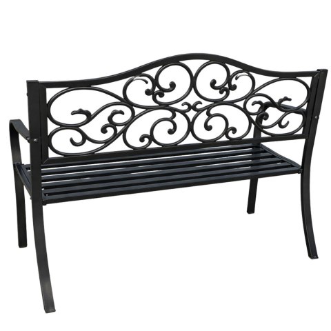 Ławka Ogrodowa Taras Ogród Park Metalowa Oparcie Zdobiona Czarna 127 cm