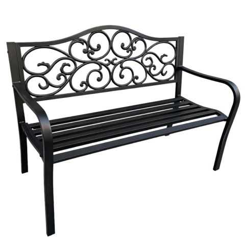 Ławka Ogrodowa Taras Ogród Park Metalowa Oparcie Zdobiona Czarna 127 cm