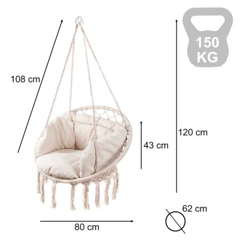 Huśtawka LUARO fotel bocianie gniazdo z poduszką ecru 80cm 150kg