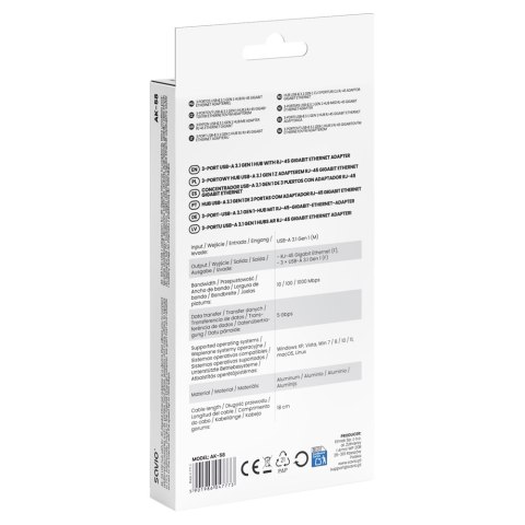 SAVIO AK-58 3-PORTOWY HUB USB-A Z ADAPTEREM RJ-45