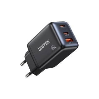 UNITEK ŁADOWARKA SIECIOWA GAN 2X USB-C USB-A ,PD 3.0, 65W, CZARNA
