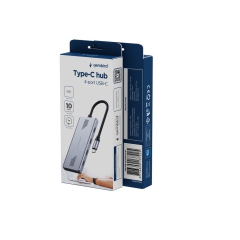 GEMBIRD 4-PORTOWY HUB USB-C 3.2 (GEN 2) TYPU C SZARY