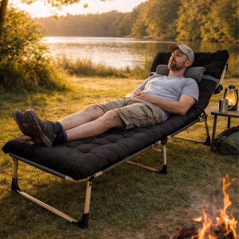 Łóżko turystyczne LUARO składane polowe biznesowe 193 cm czarny