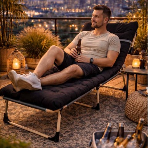 Łóżko turystyczne LUARO składane polowe biznesowe 193 cm czarny