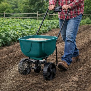 Siewnik Rotacyjny Na Kołach Do Nawozów Nasion Trawy Soli Piasku 27L