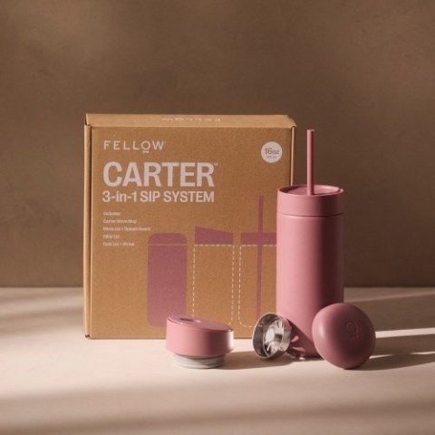 Kubek termiczny 473 ml Carter Move Mug 3w1 +3 nakrętki Fellow pudrowy różowy