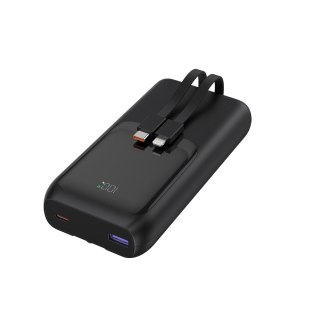 GEMBIRD POWERBANK O POJEMNOŚCI 20000MAH, SZYBKIE ŁADOWANIE 20W, WYŚWIETLACZ LCD, ZINTEGROWANE KABLE KOLOR CZARNY