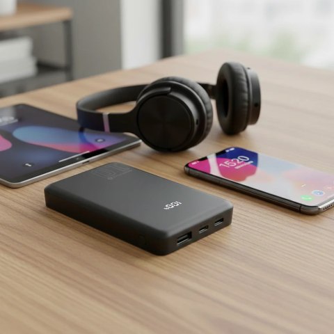 EVERACTIVE POWERBANK 10 000MAH, 1X USB, 2X USB-C, 20W, QC4+, WYŚWIETLACZ LCD, CZARNY EB-11QB