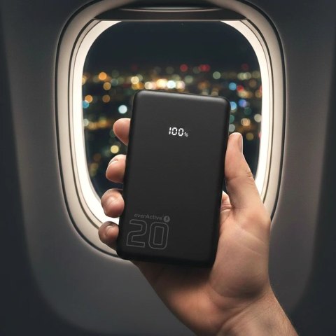 EVERACTIVE POWERBANK 20 000MAH, 1X USB, 2X USB-C, 20W, QC4+, WYŚWIETLACZ LCD, CZARNY EB-22QB