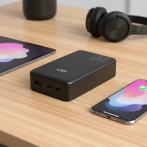 EVERACTIVE POWERBANK 20 000MAH, 1X USB, 2X USB-C, 20W, QC4+, WYŚWIETLACZ LCD, CZARNY EB-22QB
