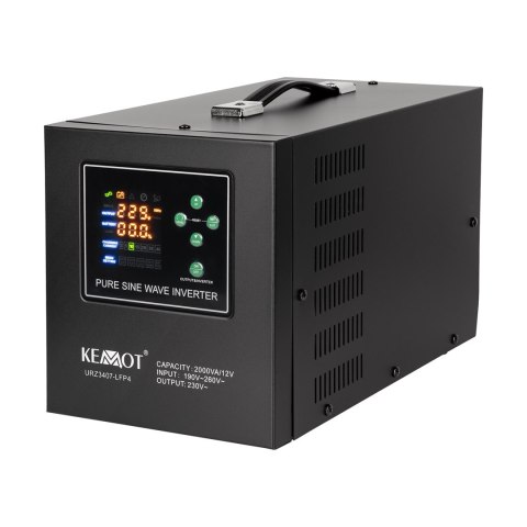 KEMOT ZASILACZ AWARYJNY Z CZYSTYM PRZEBIEGIEM SINUSOIDALNYM I FUNKCJĄ ŁADOWANIA 12V 230V 2000VA/1200W LFP4