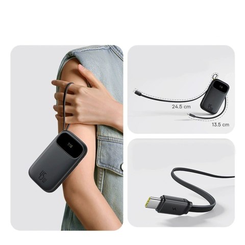 Powerbank Baseus EnerFill FC31 QPow3 20000mAh 45W z wyświetlaczem cyfrowym z 2 wbudowanymi kablami USB-C - czarny