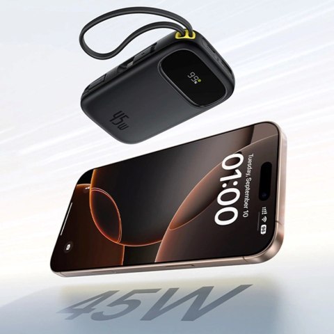 Powerbank Baseus EnerFill FC31 QPow3 20000mAh 45W z wyświetlaczem z kablami USB-C i Lightning - czarny