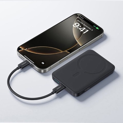 Powerbank Baseus EnerFill FM11 Ultra-Mini 10000mAh 22,5W kompatybilny z MagSafe z kablem Baseus Simple USB-C 20V/3A 30cm - czarn