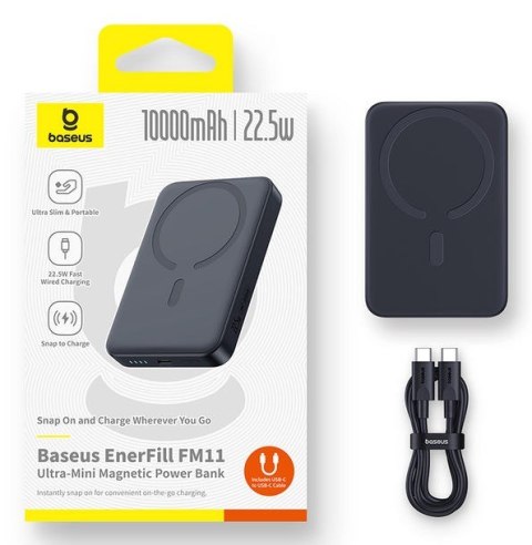 Powerbank Baseus EnerFill FM11 Ultra-Mini 10000mAh 22,5W kompatybilny z MagSafe z kablem Baseus Simple USB-C 20V/3A 30cm - czarn