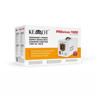Zasilacz awaryjny KEMOT PROsinus-1000 przetwornica z czystym przebiegiem sinusoidalnym i funkcją ładowania 12V 230V 1000VA/700W