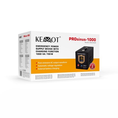 Zasilacz awaryjny KEMOT PROsinus-1000 przetwornica z czystym przebiegiem sinusoidalnym i funkcją ładowania 12V 230V 1000VA/700W 
