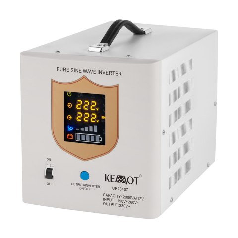 Zasilacz awaryjny KEMOT PROsinus-2000 przetwornica z czystym przebiegiem sinusoidalnym i funkcją ładowania 12V 230V 2000VA/1200W