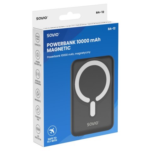 SAVIO POWERBANK 10000 MAH MAGNETYCZNY CZARNY BA-12