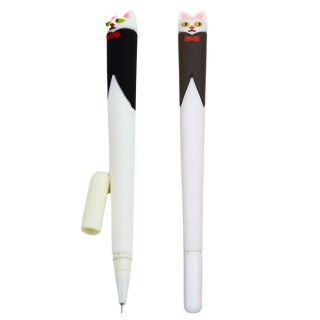 Długopis Żelowy Kot z Muchą Niebieski Tusz Zatyczka Czarno Biały 16,5cm