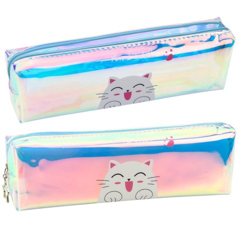 Piórnik Szkolny Dziecięcy Holograficzny Z Kotem Niebieski 21x6cm