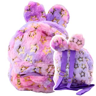 Pluszowy Plecak Uszy Złote Gwiazdki Dziecięcy Fioletowo Różowy