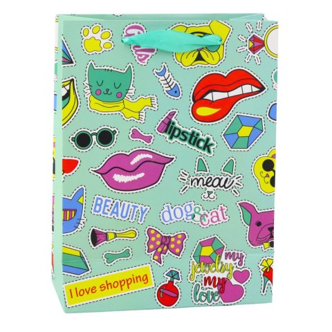 Torba Prezentowa Naklejki Kolorowe Znaczki 23 x 18 x 10,5 cm