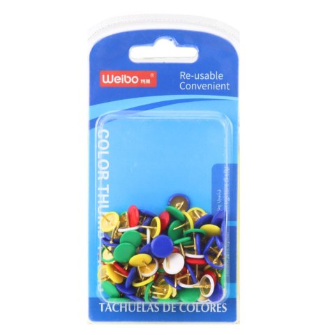 Zestaw Pinezki Z Płaską Główką Biurowe Szkolne Kolorowe 90szt.