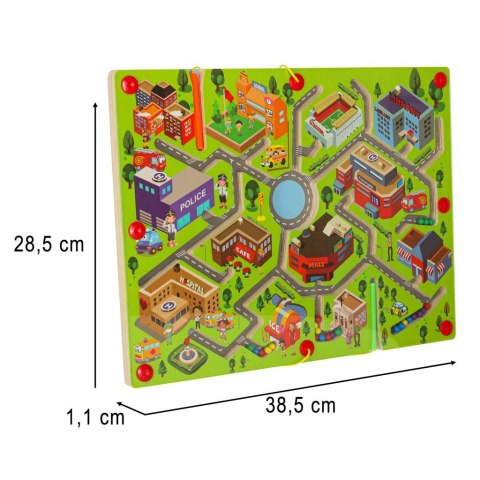 Gra labirynt magnetyczna planszowa drewniana do podróży duże miasto 2 graczy