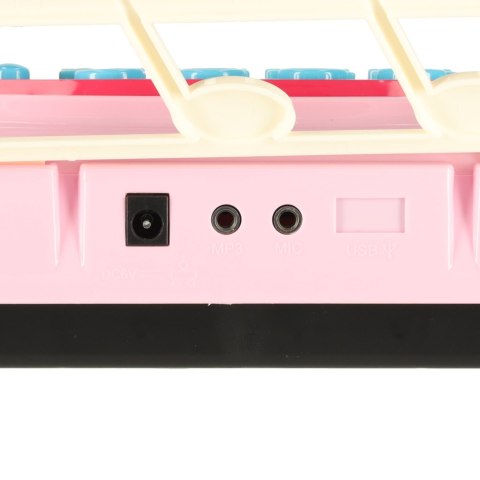 Keyboard dla dzieci pianinko interaktywne organki 37 klawiszy mikrofon statyw różowy