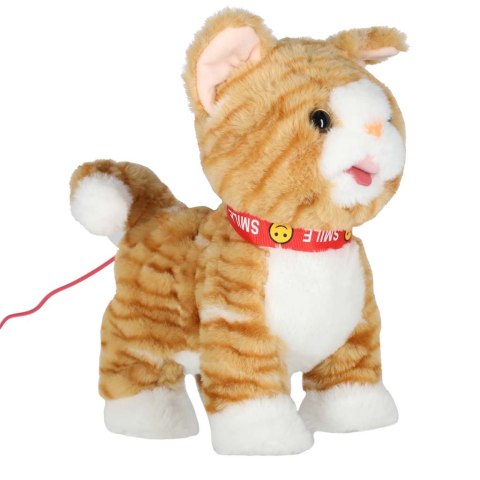 Kotek interaktywny na smyczy miauczy chodzi rusza ogonem beżowy