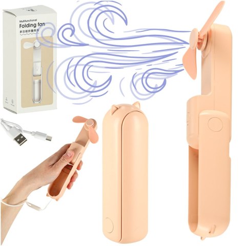 Wiatrak biurkowy wentylator mini ręczny składany wiatraczek przenośny USB różowy