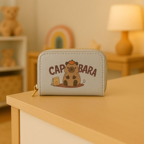 Portfel Dwukomorowy Przegrody na Karty Kapibara Biały 12,5 x 8,5cm