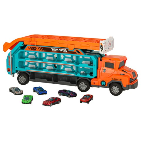 Samochód laweta transporter tor zjeżdżalnia dla samochodów pomarańczowy