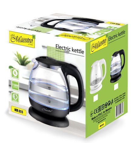 Czajnik elektryczny szklany 1100W MR-055-BLACK MAESTRO