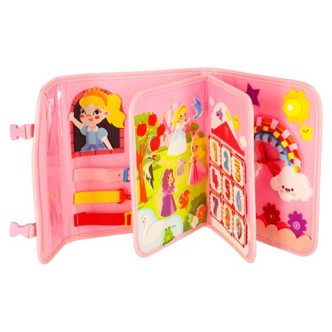 Tablica manipulacyjna sensoryczna montessori walizka plecak różowa