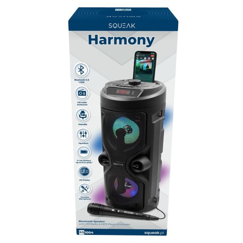 SQUEAK GŁOŚNIK KARAOKE HARMONY BLUETOOTH 5.0, RADIO FM, MICROSD, AUX, USB SQ1004