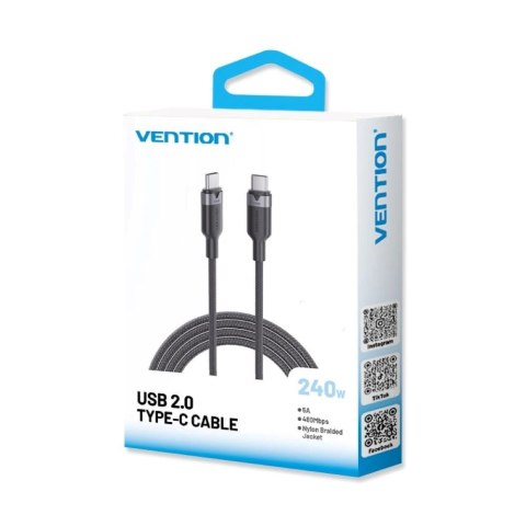 Kabel USB-C do USB-C 2.0 PD 3.1 Vention 5A 240W 2m czarny