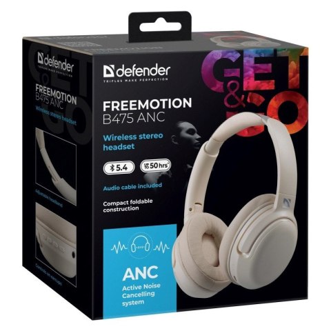 DEFENDER SŁUCHAWKI NAUSZNE BLUETOOTH FREEMOTION B475 ANC BEŻOWE 63475
