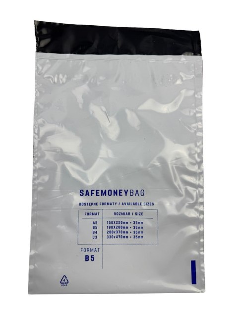 Bestpak SAFEMONEYBAG Koperty bezpieczne depozytowe białe B5 190mmx260mm+35mm 100 sztuk