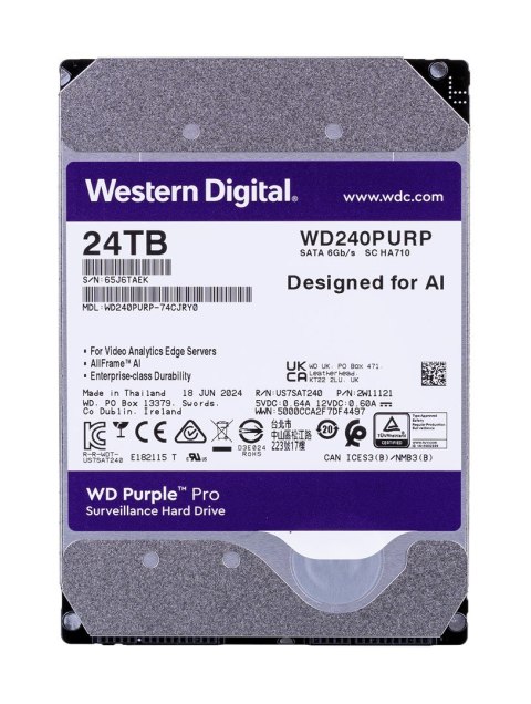 Dysk HDD WD Purple Pro WD240PURP (24 TB ; 3.5"; 512 MB; 7200 obr/min)